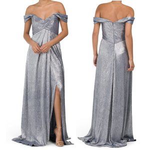 Rene By Rene Ruiz Off The Shoulder Drape Metallic Gown
